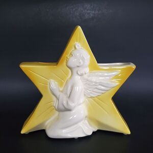 Vtg Royal Copley YELL Star Kneeling Angel Praying Candleholder Planter Celestial